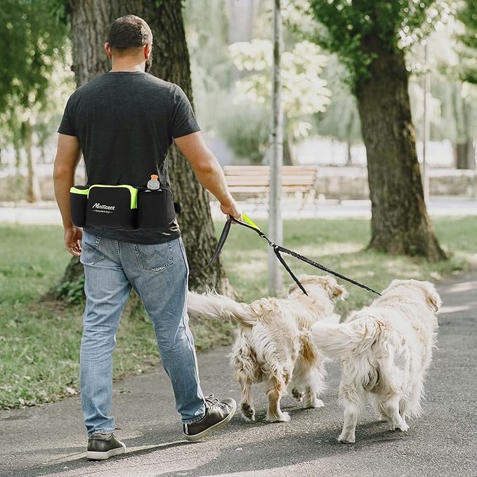 Hands Free Dog Leash for 2 Dogs, Wide Padded Waist Leash Double Dogs Leash Dog Running Leash for Dog with Reflective Stitching for Walks, Jogging, Running, Hiking, and Dog Training