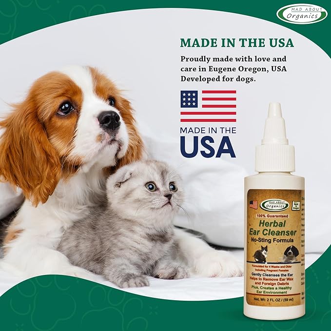 Herbal Ear Cleanser for Dogs, Organic Dog Ear Cleaner Solution, Gentle Ear Wash for Dogs, Ear Wax Removal, Dog Ear Infection Treatment, Natural Pet Ear Care, Puppy Ear Cleaner, 2oz