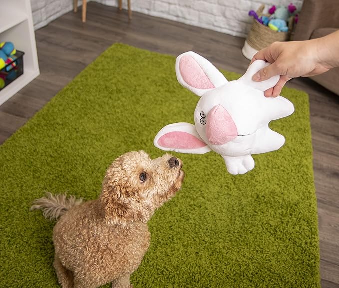 goDog Big Nose Bunny Squeaky Plush Dog Toy, Chew Guard Technology - White, Large