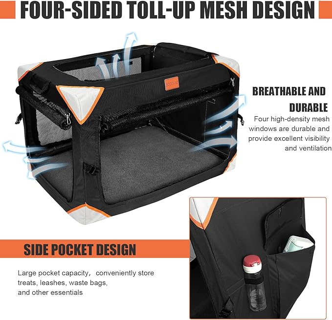 Collapsible Dog Crate-Portable Dog Crates for Extra Large Dog,4-Door Portable Pet Travel Crate,Sturdy/Breathable/Comfortable,Indoor & Outdoor & Car Back Seat;Soft Dog Blanket