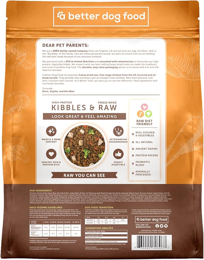 A Better Dog Food | Chicken Dry Dog Food | Raw You Can See | High Protein Kibble + Freeze Dried Raw Dog Food