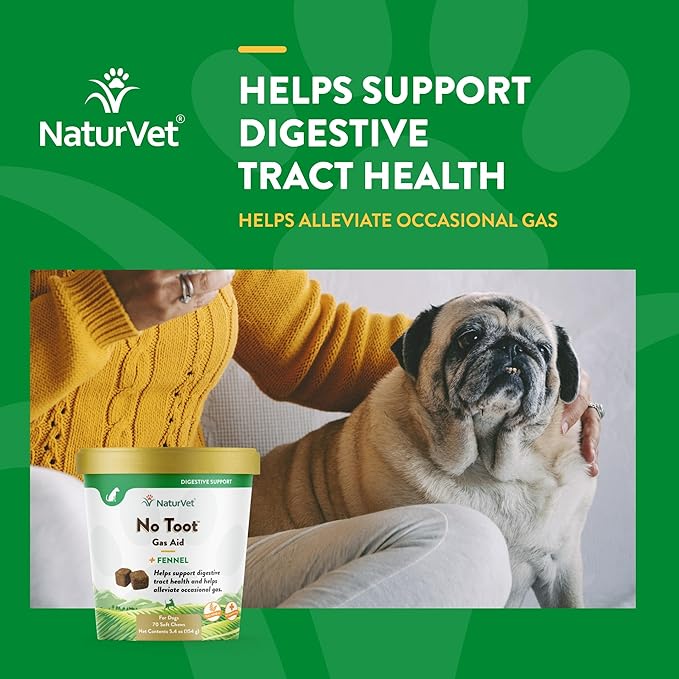 NaturVet – No Toot Gas Aid For Dogs Plus Fennel – 70 Soft Chews | Alleviates Intestinal Gas | Helps Reduce Stool & Urine Odors | 30 Day Supply