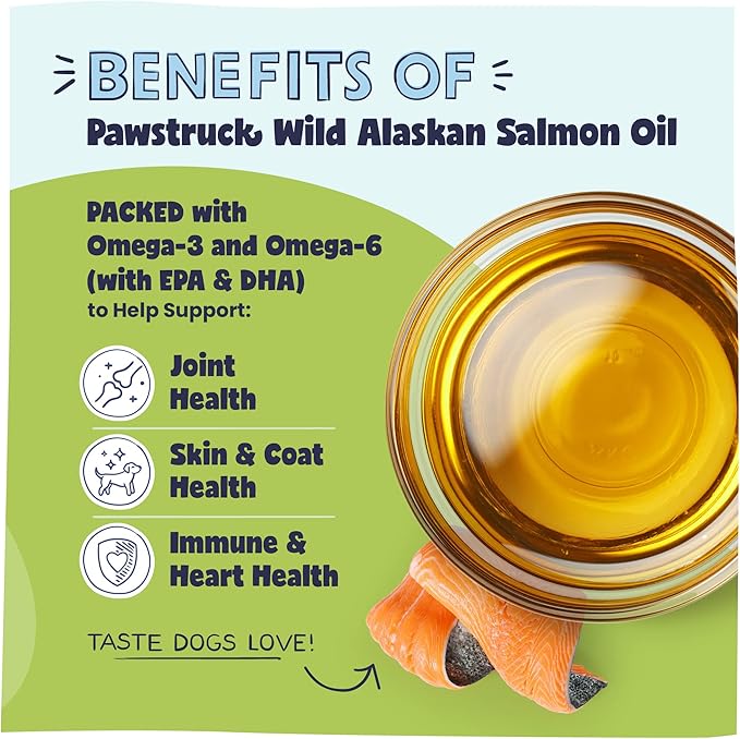 Pure Human-Grade Wild Alaskan Salmon Oil for Dogs & Cats - Vet Recommended Omega 3 & 6 Extra Strength Supplement Food Topper with EPA DHA Fatty Acids for Skin, Coat, Joint, and Immune Support