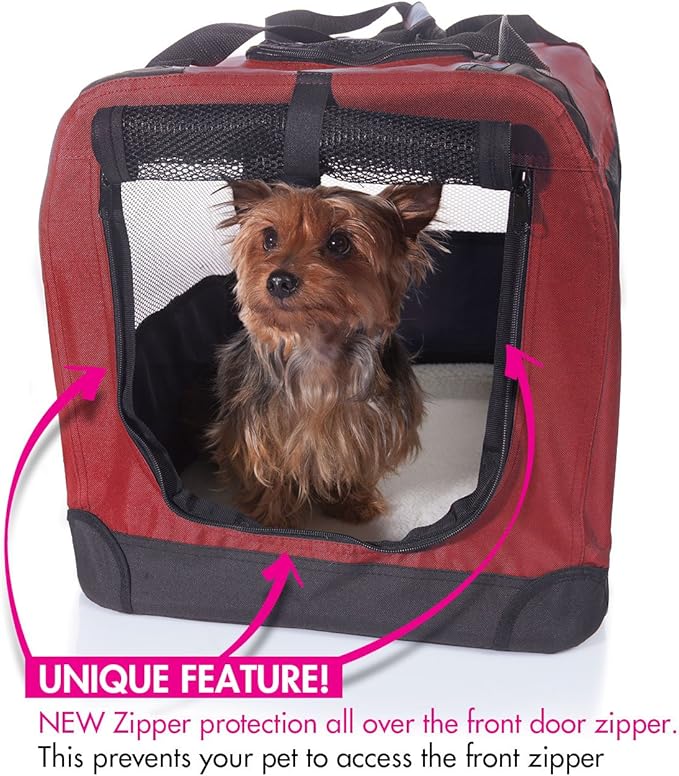 2PET Foldable Dog Crate - Soft, Easy to Fold & Carry Dog Crate for Indoor & Outdoor Use - Comfy Dog Home & Dog Travel Crate - Strong Steel Frame, Washable Fabric Cover, Frontal Zipper Large Red
