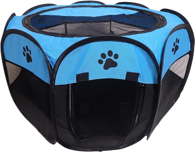 Portable Pet Playpen,Foldable Dog Playpen for Dogs and Cats,Rabbits,Pet Exercise Pet Tents Indoor Outdoor Use (S(28.7" x 28.7" x 16"), Blue)