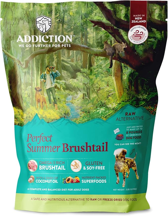 Addiction Perfect Summer Brushtail Raw Alternative Dog Food - Gently Air-Dried Complete Meal or Dog Food Topper for Digestive and Skin and Coat Health, 2 lb