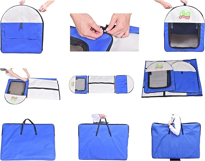 Go Pet Club 38" Rounded Top Soft Collapsible Dog Crate, Portable Pet Carrier, Thick Padded Pet Travel Crate for Indoor & Outdoor, Soft Sided Pet Foldable Kennel Cage with Durable Mesh Windows, Blue