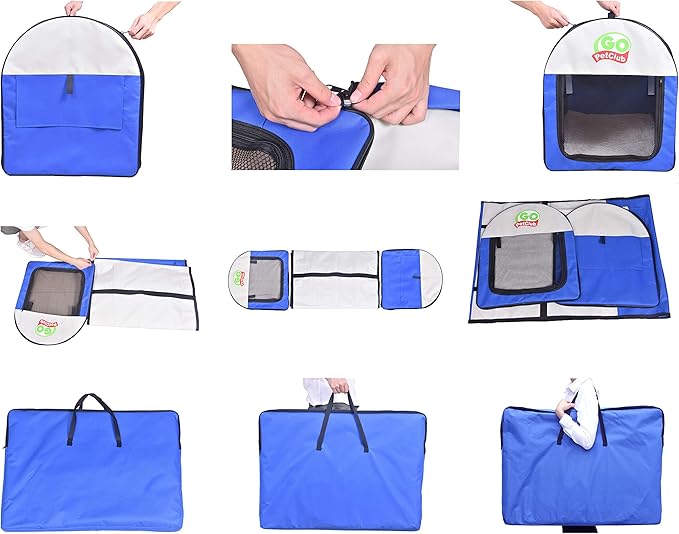 Go Pet Club 18" Rounded Top Soft Collapsible Dog Crate, Portable Pet Carrier, Thick Padded Pet Travel Crate for Indoor & Outdoor, Soft Sided Pet Foldable Kennel Cage with Durable Mesh Windows, Blue