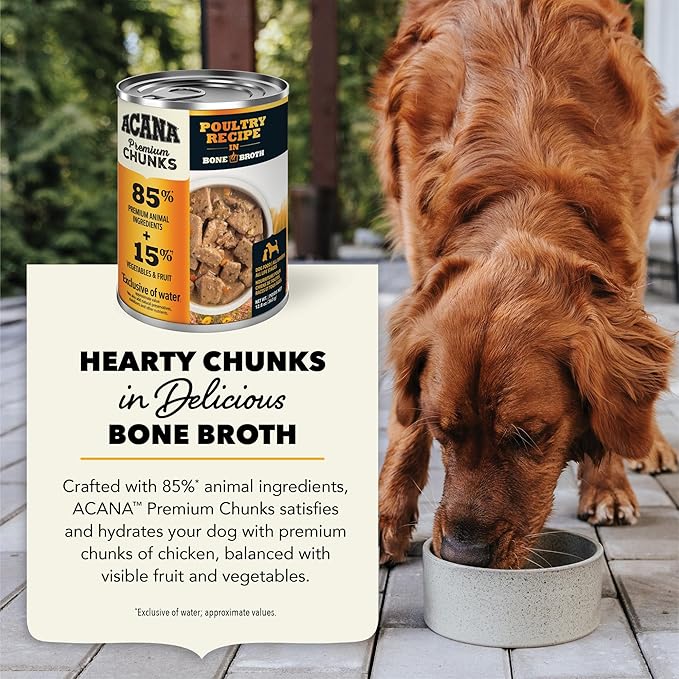 ACANA Premium Chunks Wet Dog Food, Poultry Recipe in Chicken and Turkey Bone Broth, 12.8oz (Case of 12)