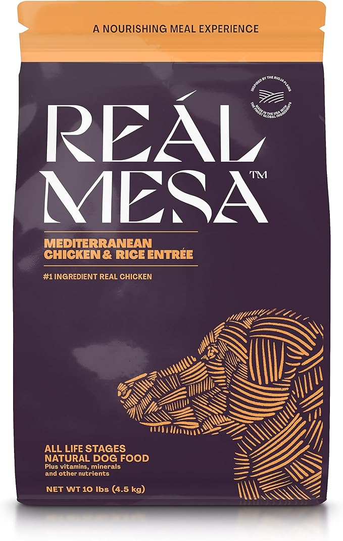 Real Mesa Premium Dry Dog Food - High Protein, Chef-Curated Adult Dog Nutrition, Mediterranean Chicken & Rice Entrée (10lbs)