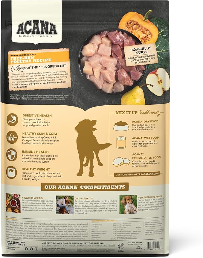 ACANA Grain Free Dry Dog Food, Free-Run Poultry Dog Food Recipe, 13lb