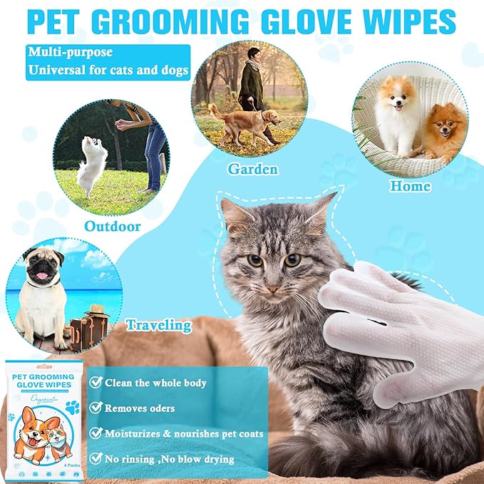 200 Pcs Pet Bathing Wipes for Dogs and Cats Cleaning Deodorizing Grooming Wipes Disposable Rinse Free Nourish Fur Glove Wipes for Puppy Dogs Kitten Daily Care and Traveling