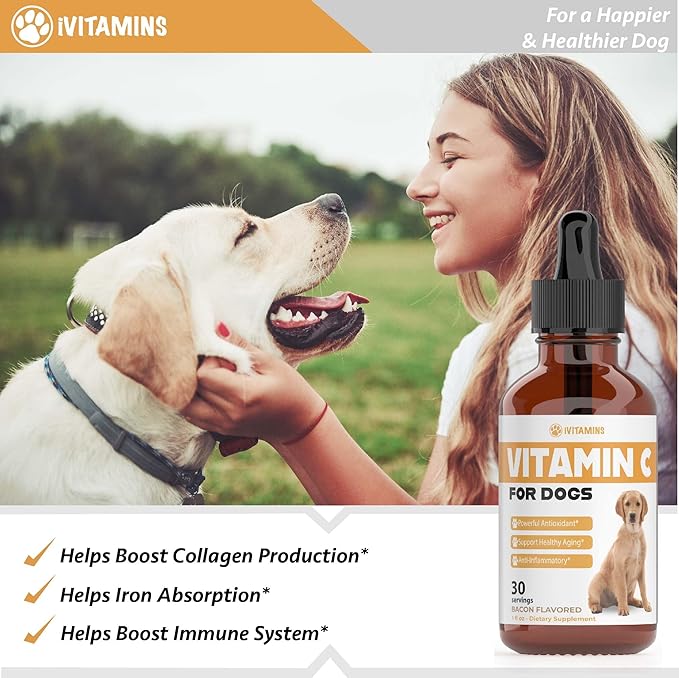 Vitamin C for Dogs | Helps with Improving Immune Health | Vitamin C for Dogs Liquid | Dog Immune Support | Dog Immune and Allergy Supplement | Dog Immune Booster | 1 oz Bacon Flavor