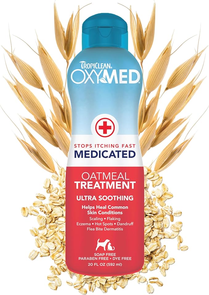 TropiClean Oxymed Medicated Cat & Dog Conditioner For Itchy Skin | Skin Soothing Oatmeal Conditioner For Dogs & Cats | 20 oz