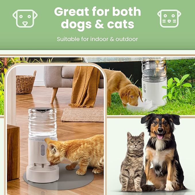 Pet Water Dispenser 4L with Placemat and Visible Window, Automatic Cat & Dog Water Dispenser, Pet Water Bowl, Stable Noiseless and Easy-Cleaning