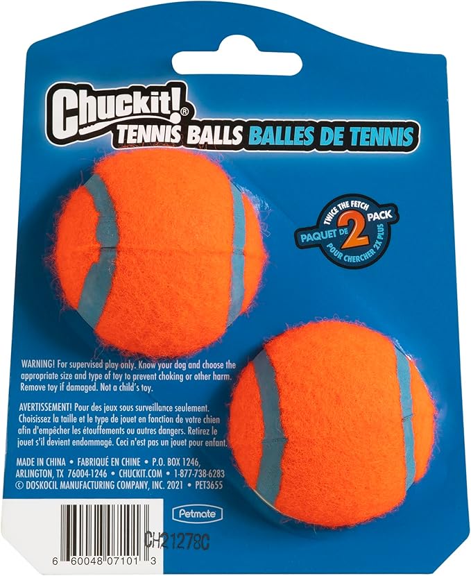 Chuckit Dog Tennis Ball Dog Toy, Small (2 Inch Diameter) for dogs 0-20 lbs, Pack of 2