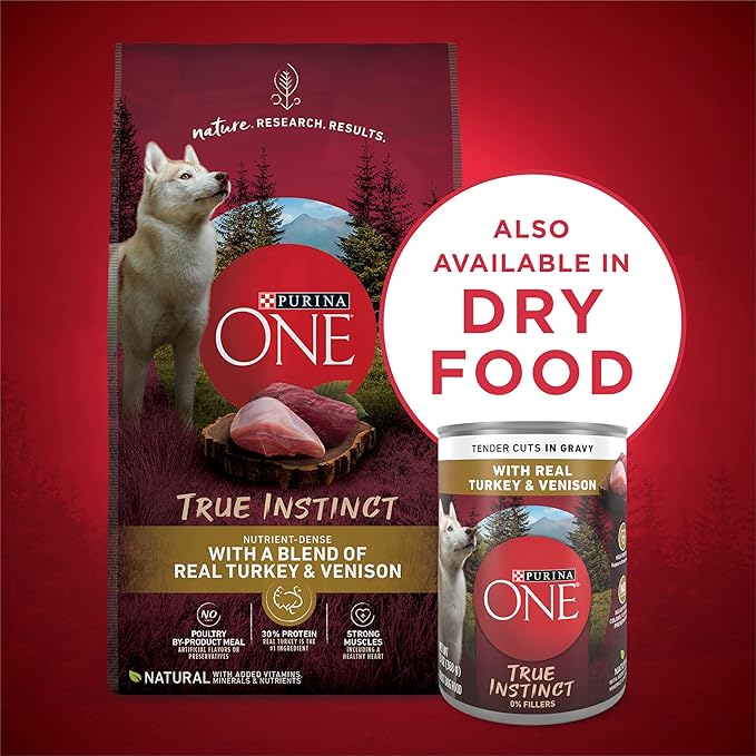 Purina ONE High Protein Wet Dog Food True Instinct Tender Cuts in Dog Food Gravy With Real Turkey and Venison -13 Oz Cans (Pack of 12)
