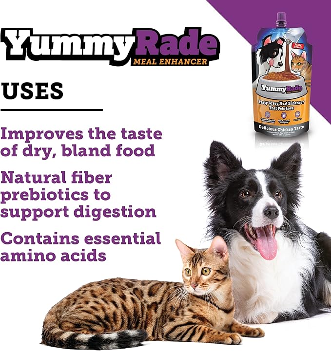 YummyRade – Pet Meal Topper for Dry Dog Food & Cat Food | Healthier Gravy Meal Enhancer & Tasty Low Calorie | Grain Free, Chicken Flavored | Flavor-Boosting Gravy Topper Pets Love! | (250ml x 10)