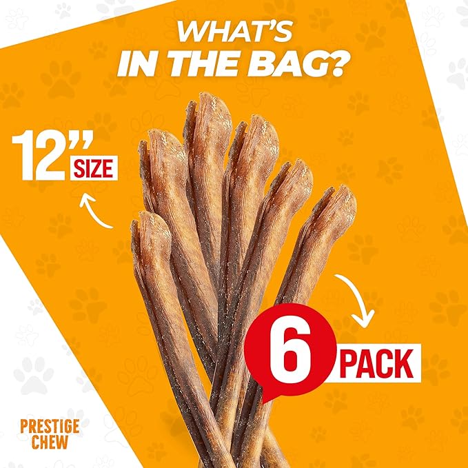 12 Pack 6 Inches Bully Sticks - Natural Beef Stick for Dogs, Long Lasting Tasty Dental Treats, Chewing Bones for Dog, Odorless Bullie Sticks, Bully Bones Made for Dog & Puppies