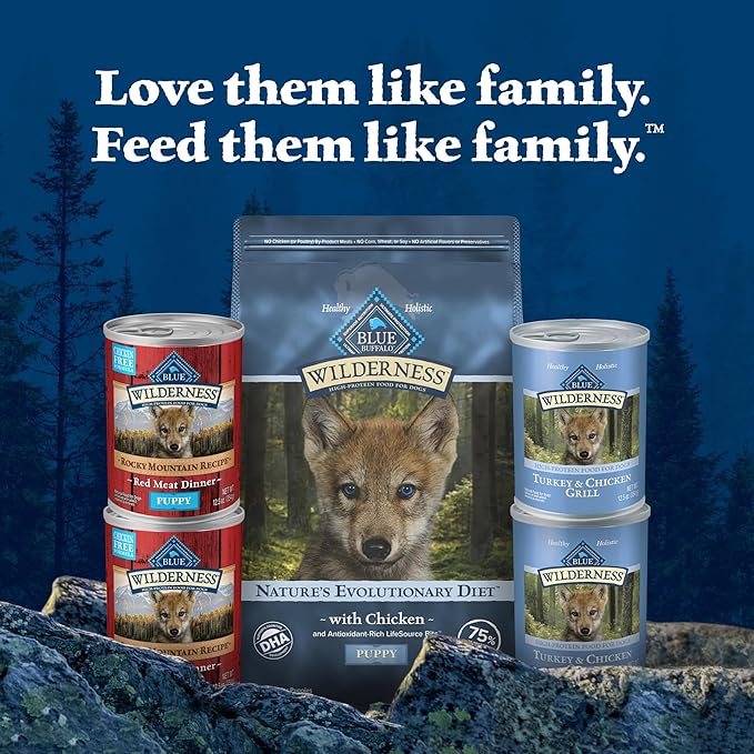 Blue Buffalo Wilderness High Protein, Natural Puppy Wet Dog Food, Turkey & Chicken Grill 12.5-oz cans (Pack of 12)