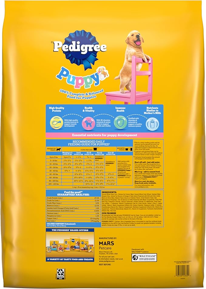 Pedigree Puppy Growth & Protection Dry Dog Food Chicken & Vegetable Flavor, 30 lb. Bag