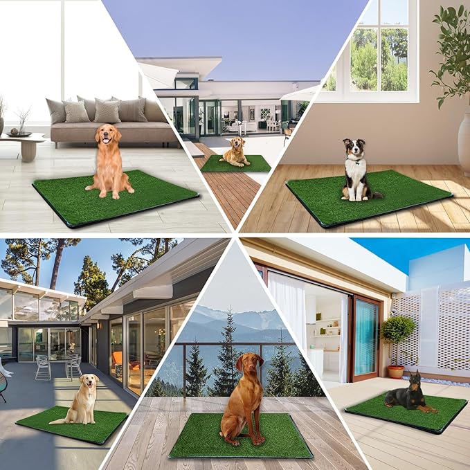 Dog Grass Pad with Tray Large,35.5”×23.6”Dog Grass Large Patch Potty Arificial Grass Dog Potties for Apartment and Patio Training Outdoor and Indoor Use