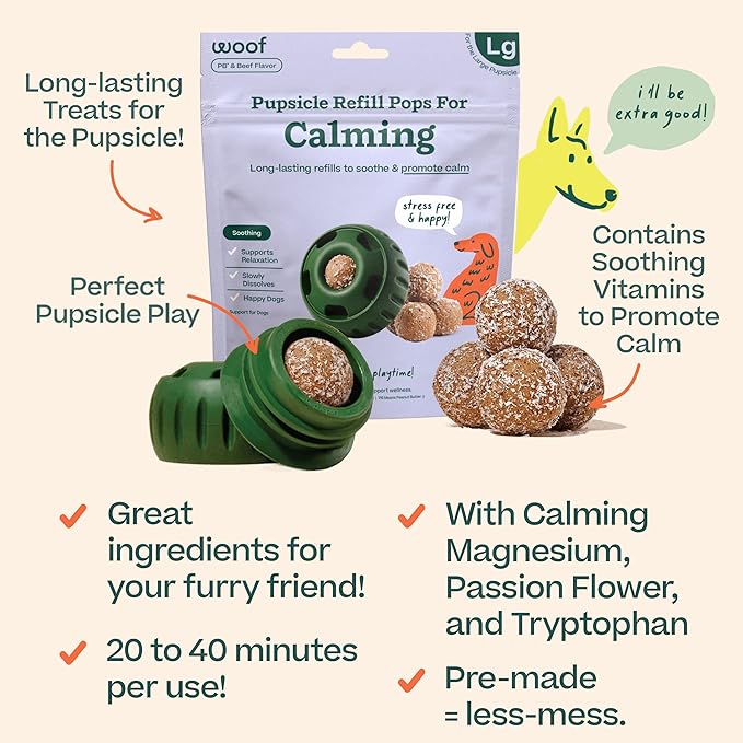 WOOF Pupsicle Refill Pops for Calming - Calming Dog Treats - Long-Lasting Refills for The Pupsicle Toy to Promote Calm - Magnesium for Dogs- Large Pops - 7 count