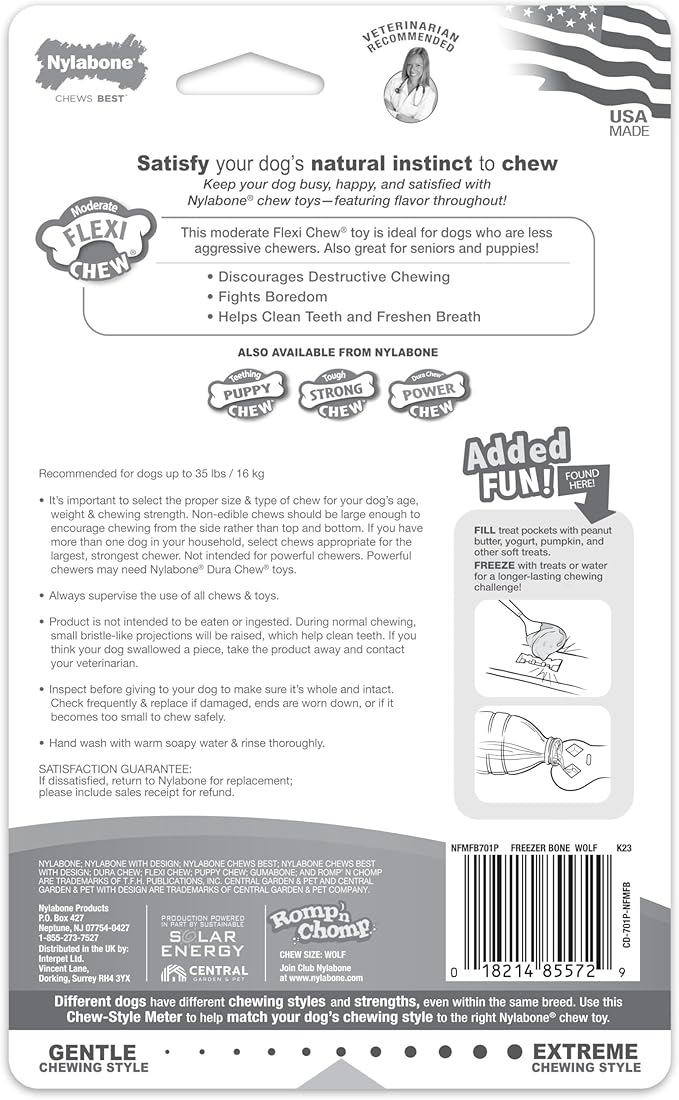 Nylabone Flexi Chew Chill & Chew Toy for Dogs with Treat Pockets Medley Flavor, Medium/Wolf - Up to 35 lbs. (1 Count)