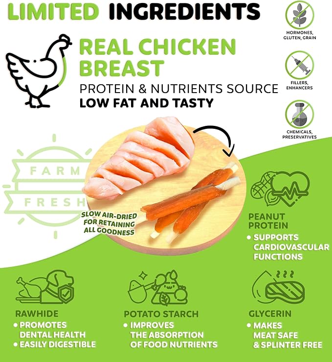 Chicken Wrapped Rawhide Sticks - Supports Dental Health Dog Treats, Grain Free, High Protein, Low-Calorie Canine Treats, 12 oz