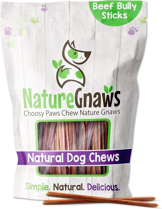 Nature Gnaws Super Skinny Bully Sticks for Small Dogs - Premium Natural Beef Dental Bones - Tasty Thin Dog Chew Treats for Toy Breeds & Puppies - Rawhide Free