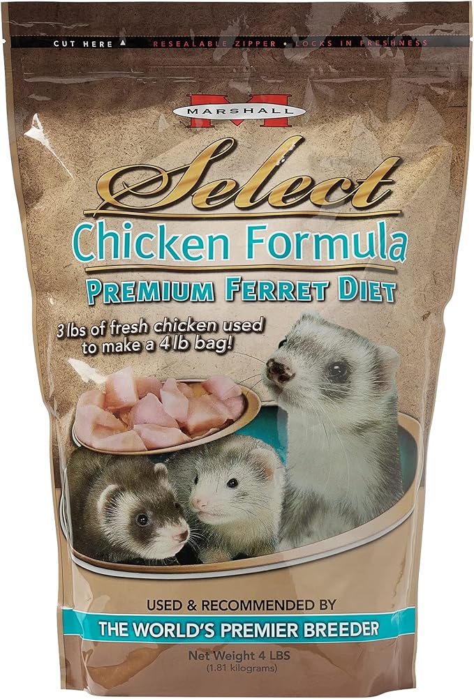 Marshall Pet Products Natural Complete Nutrition Premium Ferret Diet Food Select Chicken Formula with 3lbs of Fresh Chicken, Highly Digestible, 4 lbs