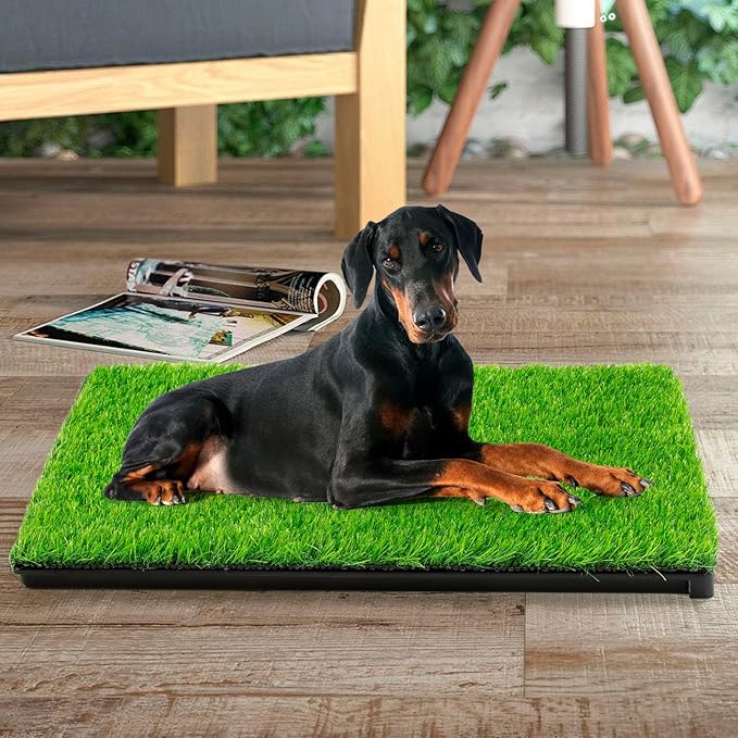 Dog Grass Potty,Dog grass pee pad,Indoor/Outdoor Portable Pet Loo with Tray,Medium Reusable Pet Litter Box Training Pads Toilet Tray with 2 Pcs Dog Grass Pee Pads for Replacement( 29"x20")