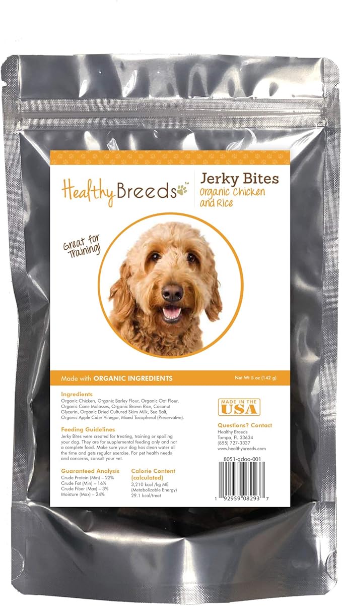 Healthy Breeds Goldendoodle Jerky Bites Chicken & Rice Recipe Dog Treats 5 oz
