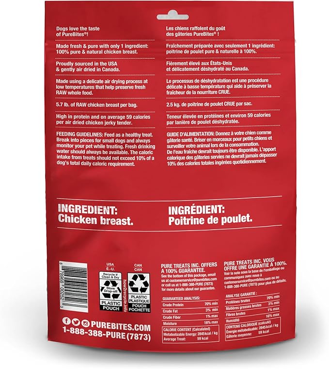 PureBites Chicken Jerky Dog Treats, 1 Ingredient, Made in Canada, 21.1oz