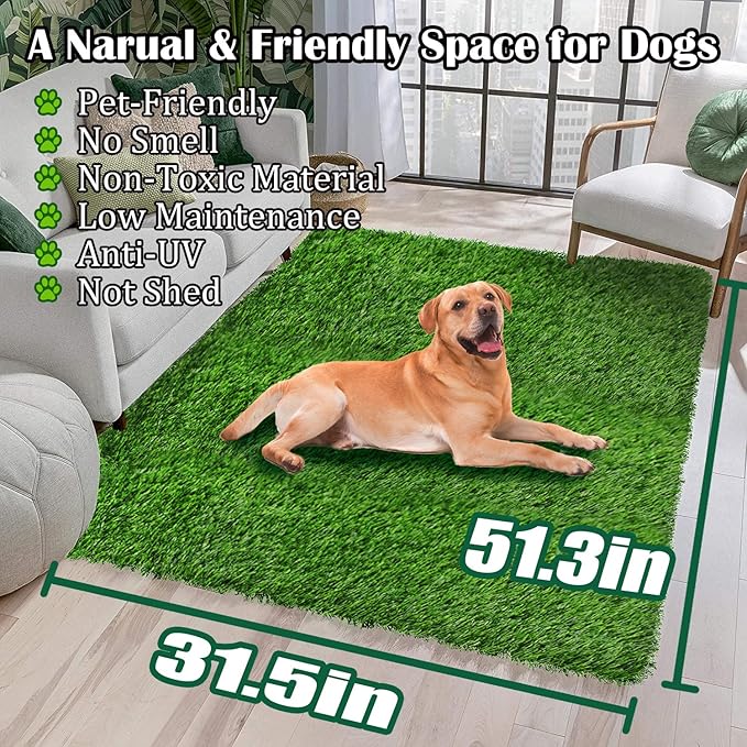 Dogs Artificial Grass Pee Pad, 51.3" x 31.5" X-Large Dog Turf for Potty Training, Thick & High Drainage, Pets Fake Grass Patch Mat for Indoor Outdoor Use