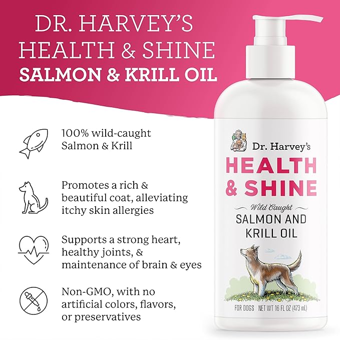 Dr. Harvey's Health & Shine Salmon and Krill Fish Oil for Dogs- Supports Healthy Heart, Brain, and Eyes (16 FL OZ)