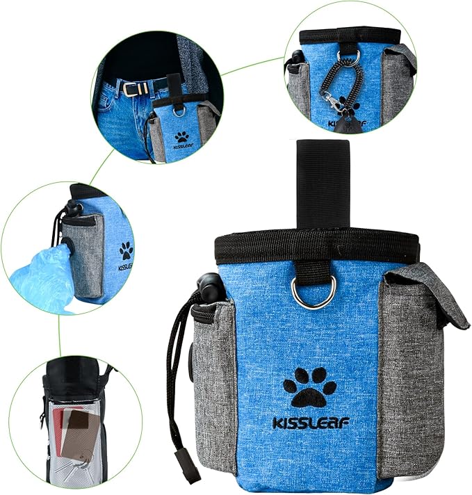 Dog Treat Pouch, Treat Pouches for Pet Training, Dog Treat Training Pouch Dog Clicker, Dog Training Treat Pouch Built-in Poop Bag Dispenser, Hands-Free Snack Dog Treat Bag