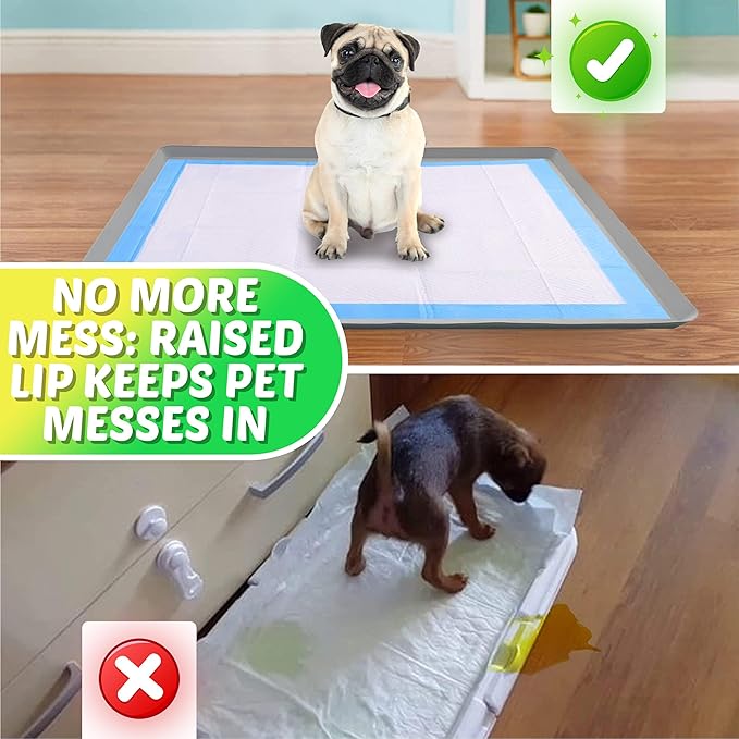Skywin Dog Pad Holder Tray for 28 x 34 Inches Training Pads (Light Grey) - Easy to Clean and Store Perfect for Dog Potty Tray – Silicon Wee Wee Pad Holder, No Spill Pee Pad Holder for Dogs