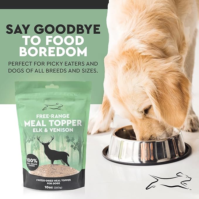 Emmy's Best EBPP Free Range Dog Food Topper 10oz - Freeze Dried Raw Dog Food - Elk & Venison Dog Food Additives - Made in The USA