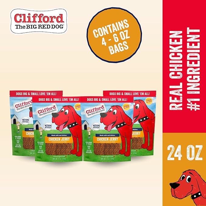 Clifford® Chicken Jerky Dog Treats | Healthy Dog Treats Small Dogs, Medium and Large Dogs | Real Chicken Jerky for Dogs, Grain Free, Rawhide Free Dog Chews - Just Two Ingredients (24oz)