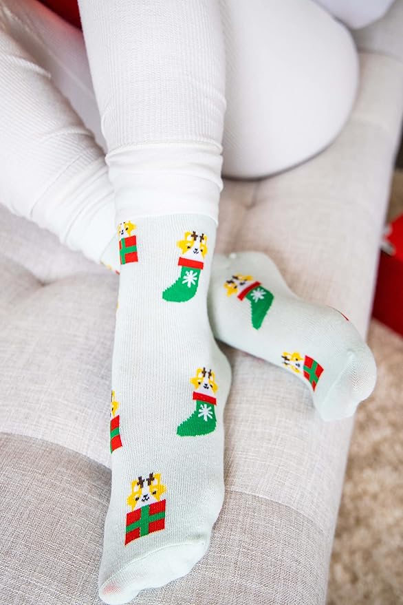 Pearhead Corgi Christmas Socks, Novelty Holiday Socks, Unisex One Size Fun Socks, Cotton Socks For Dog Lovers, Christmas Gift