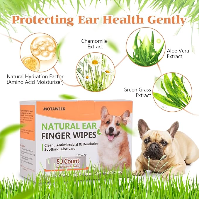 Dog Ear Wipes Finger - Portable and Convenient 50-Pack for Gentle Cleaning & Infection Treatment of Dogs' & Cats' Ears, Eyes, and Pets, Fresh and Comfortable Experience