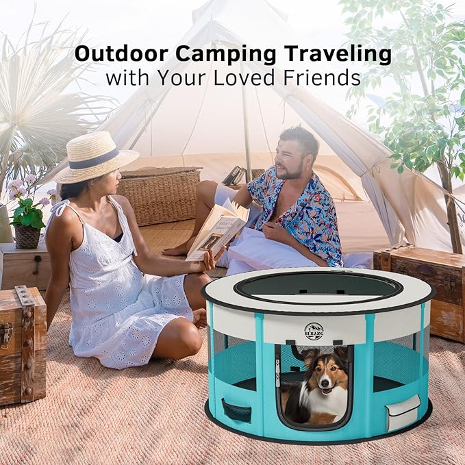 Playpen for Dogs, Large Foldable Pet Play Pens Indoor Outdoor Exercise Pen with Carrying Case Food Bowl for Cat Puppy Rabbit