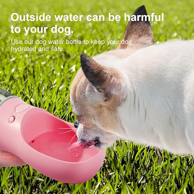 Dog Water Bottle, Leak Proof Portable Pet Water Bottles for Dogs, Puppy Water Dispenser with Drinking Feeder for Travel (Pink 12oz)