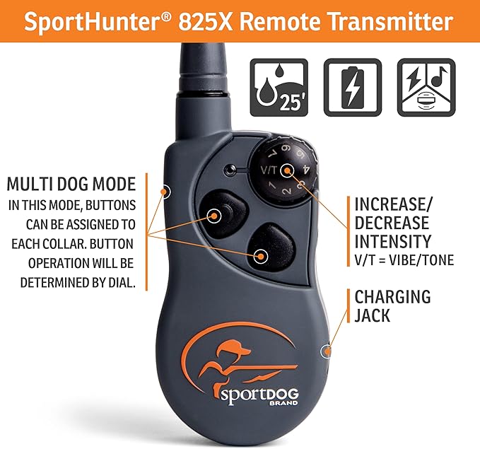 SportDOG Brand SportHunter 825X Remote Trainer with Additional Shock Collar - Train 2 Dogs - 1/2 Mile Range - Dog E-Collar with Static, Vibrate, and Tone