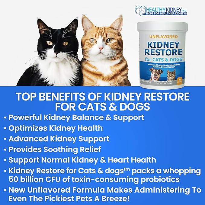 Kidney Restore Cats & Dogs Unflavored for Supporting Normal Kidney Function, Creatinine, Pet Renal Kidney Health Supplement Felines Canines