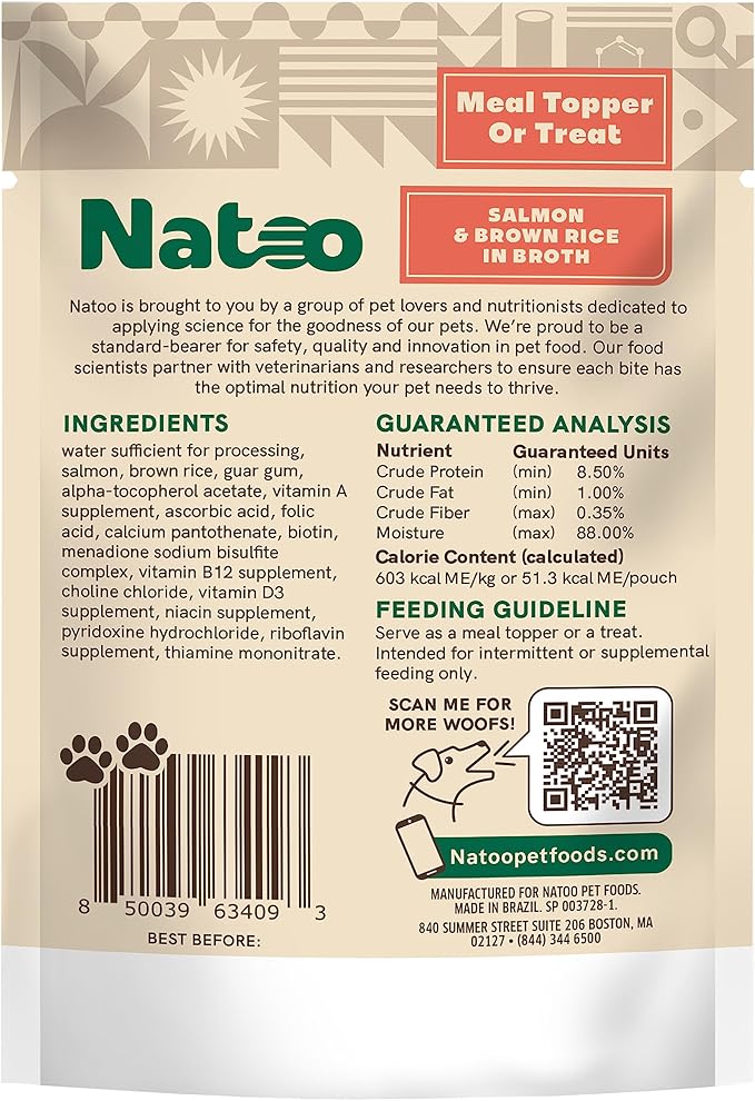 NATOO Dog Food Topper for Picky Eaters & Dog Treat (Salmon & Brown Rice), Dog Toppers for Dry Food, Wet Meal Toppers for Dogs & Puppies, Limited Ingredient Dog Food, 3 oz (Case of 20)