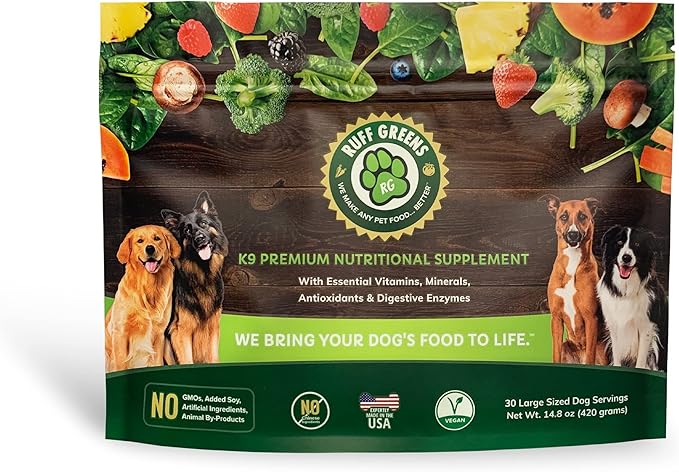 Ruff Greens - Hip & Joint Supplement for Dogs - Probiotics Digestive Enzymes Powder for Mobility Support, Essential Vitamins & Minerals, 13.8 ounce