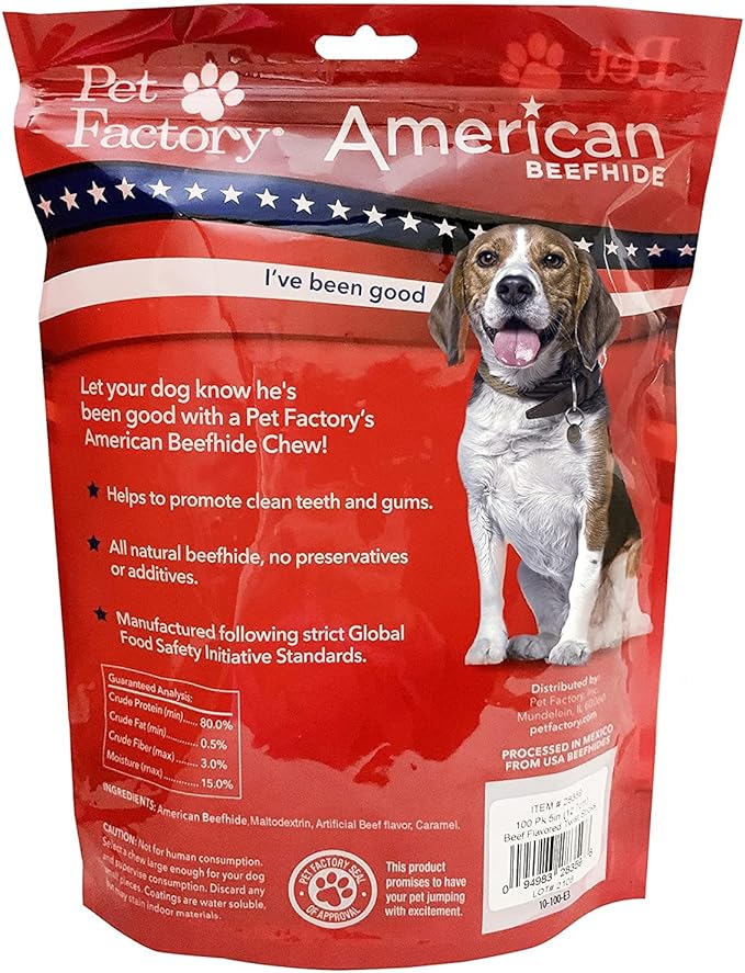 Pet Factory American Beefhide 5" Twist Sticks Dog Chew Treats - Beef Flavor, 1 lb