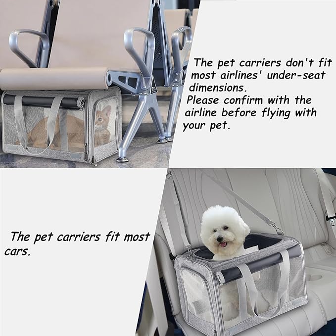 Large cat Carrier Pet Carrier Dog Carrier for Cats Dogs Soft Sided Cat Travel Carrier Airline Approved Rabbit Carrier Reptile Carrier Small Animal Carriers Kitten Carrier(Large Grey)